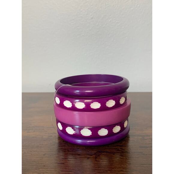 Five Purple Wood Bangle Bracelets Form a Cuff Bracelet New - Picture 1 of 5